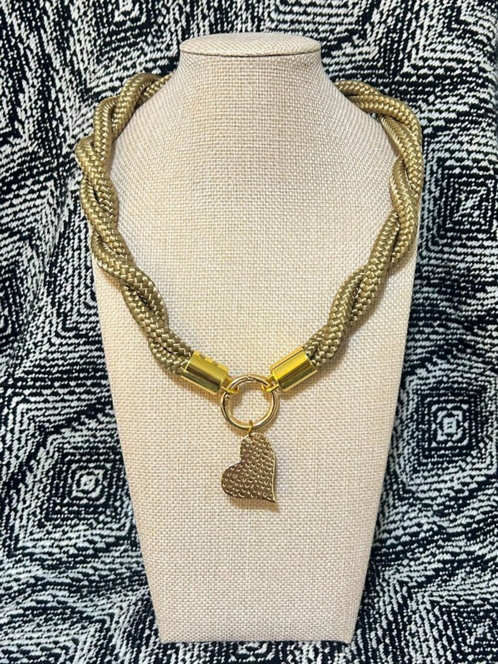 Braided Statement Necklace with Heart Charm